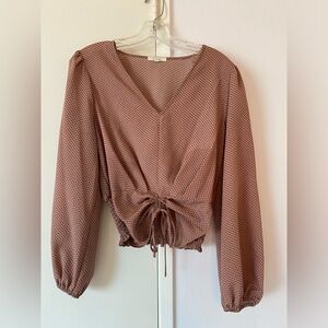 Like new! Pink Taupe long sleeve blouse with drawstring waist by PLEIONE SZ MED